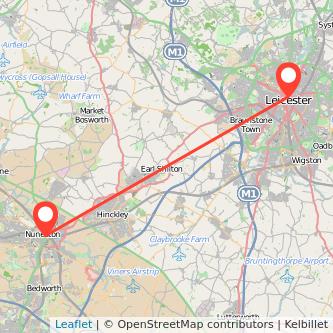 Nuneaton Leicester bus map