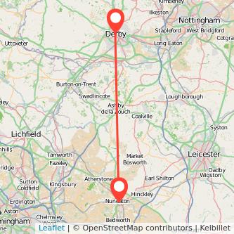 Nuneaton Derby train map