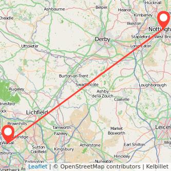 Nottingham Walsall train map