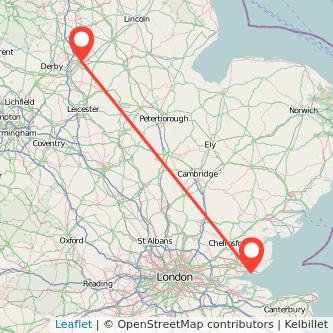 Nottingham Southend-on-Sea bus map