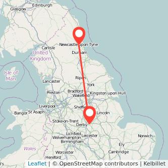 Nottingham Newcastle upon Tyne bus map