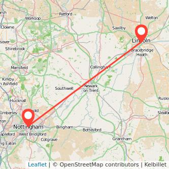 Nottingham Lincoln bus map