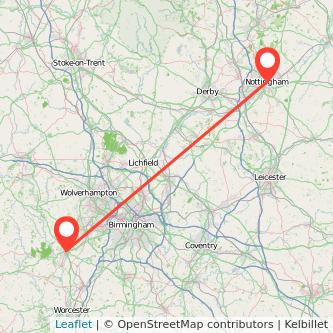 Nottingham Kidderminster bus map