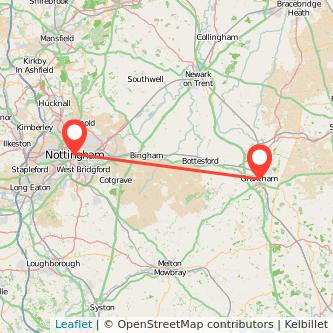 Nottingham Grantham bus map