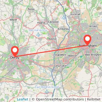 Nottingham Derby train map