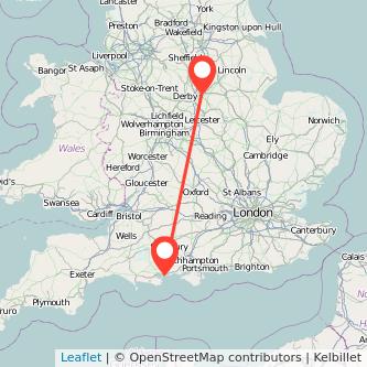 Nottingham Bournemouth bus map