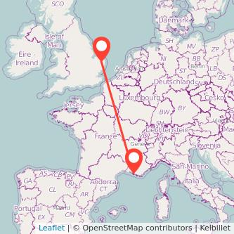 Norwich Marseille train map