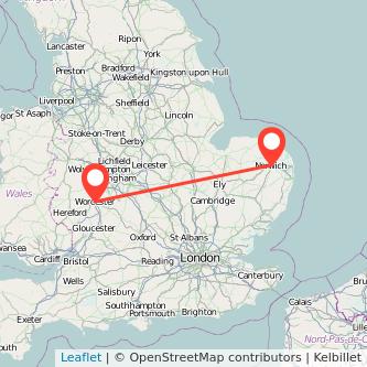 Norwich Worcester train map