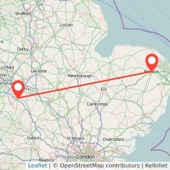 Norwich Warwick train map