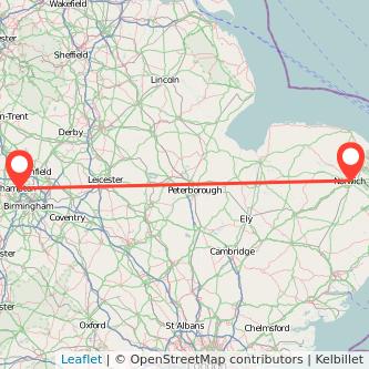 Norwich Walsall bus map