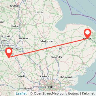 Norwich Stratford-upon-Avon train map