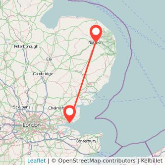 Norwich Southend-on-Sea bus map