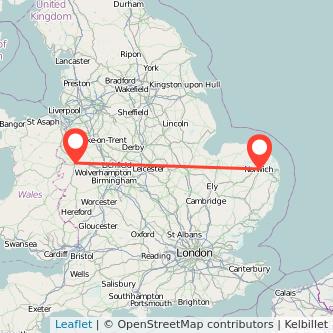 Norwich Shrewsbury train map