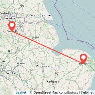 Norwich Sheffield train map