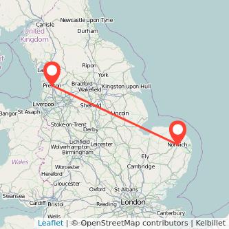 Norwich Preston train map