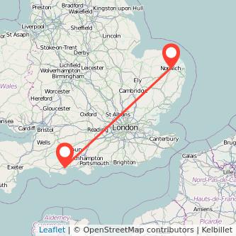 Norwich Poole train map