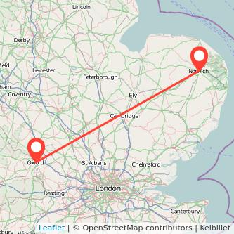 Norwich Oxford train map