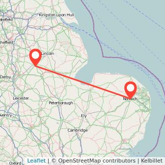 Norwich Newark on Trent bus map