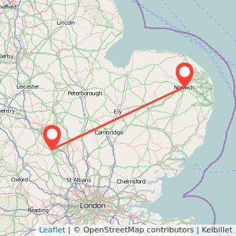 Norwich Milton Keynes train map