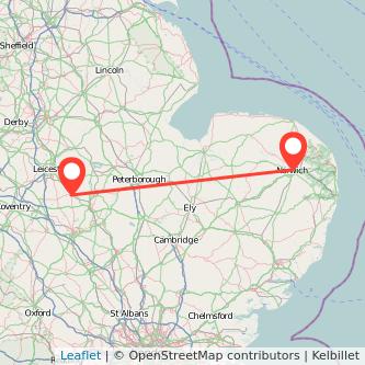 Norwich Market Harborough train map