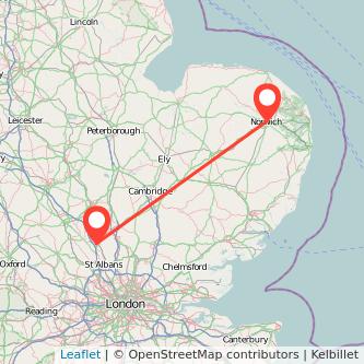 Norwich Luton train map