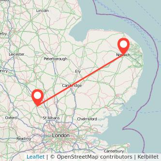 Norwich Leighton Buzzard bus map