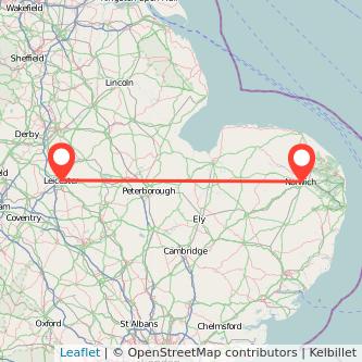 Norwich Leicester train map