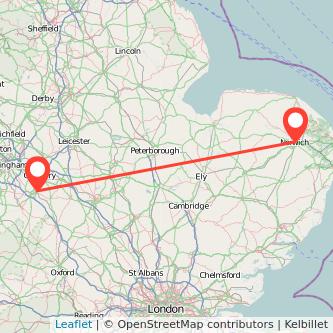 Norwich Leamington train map