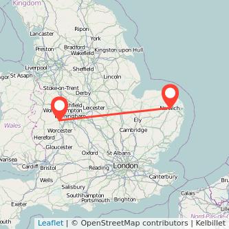 Norwich Kidderminster bus map