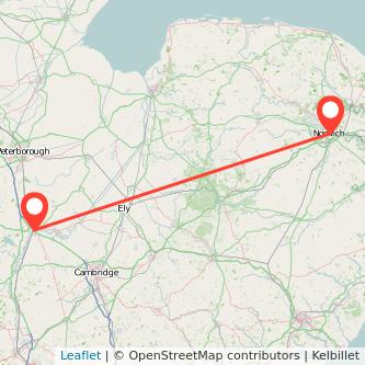 Norwich Huntingdon train map