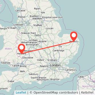 Norwich Hereford bus map