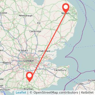 Norwich Haywards Heath bus map