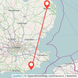 Norwich Hastings train map