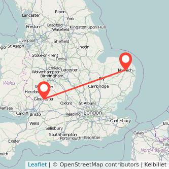 Norwich Gloucester bus map