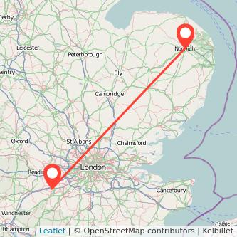 Norwich Farnborough train map