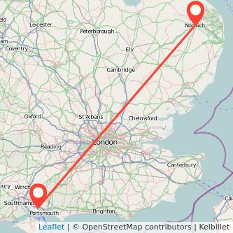 Norwich Fareham train map