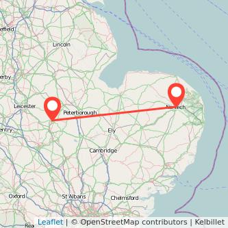 Norwich Corby train map