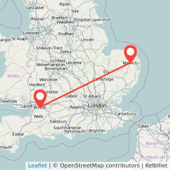 Norwich Bristol train map