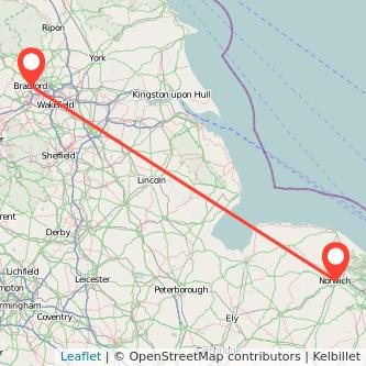 Norwich Bradford train map