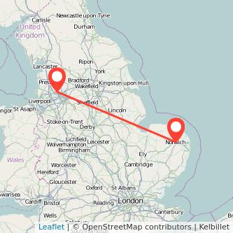 Norwich Bolton train map