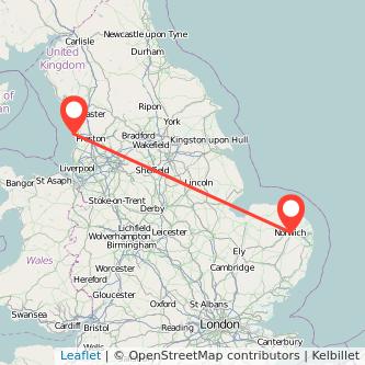 Norwich Blackpool train map