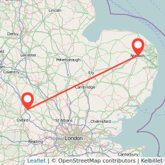 Norwich Bicester bus map