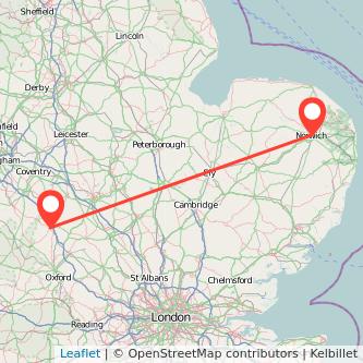 Norwich Banbury train map