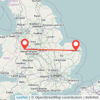 Norwich Telford bus map