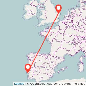 Norwich Lisbon flight map