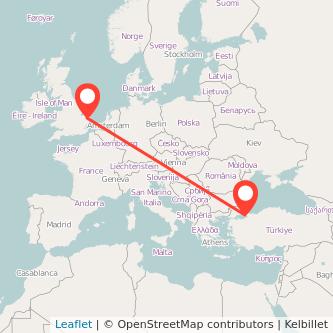 Norwich Istanbul flight map