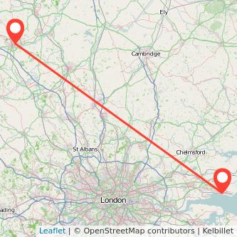 Northampton Southend-on-Sea bus map