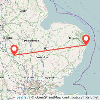 Northampton Lowestoft train map