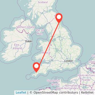 Newquay Newcastle upon Tyne train map