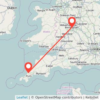 Newquay Birmingham bus map